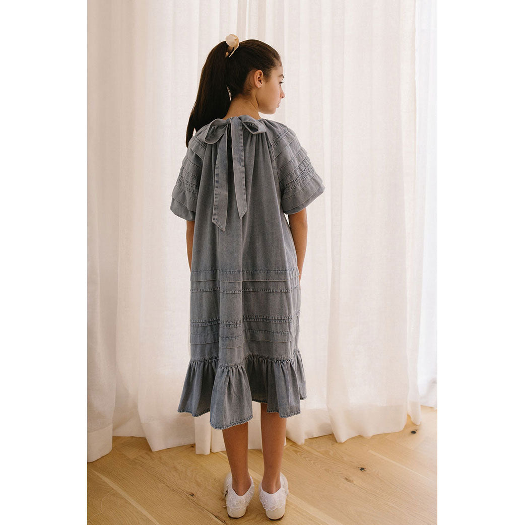 Petite Pink Light Chambray Pleated Smock Dress