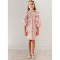 Petite Amalie  Pink Print oroccan Print Bow Neck Dress