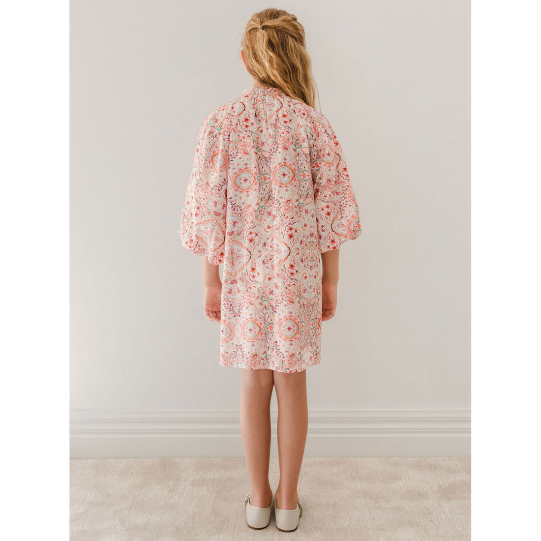 Petite Amalie  Pink Print oroccan Print Bow Neck Dress