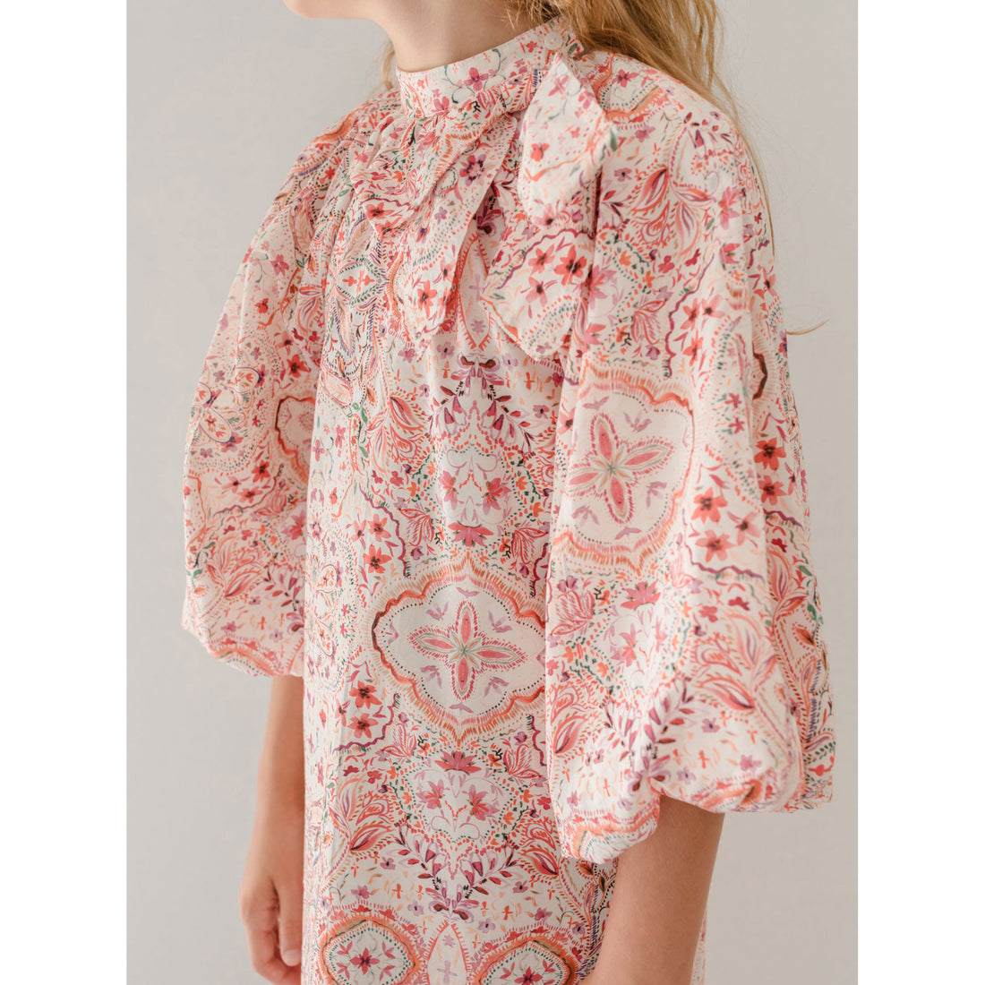 Petite Amalie  Pink Print oroccan Print Bow Neck Dress