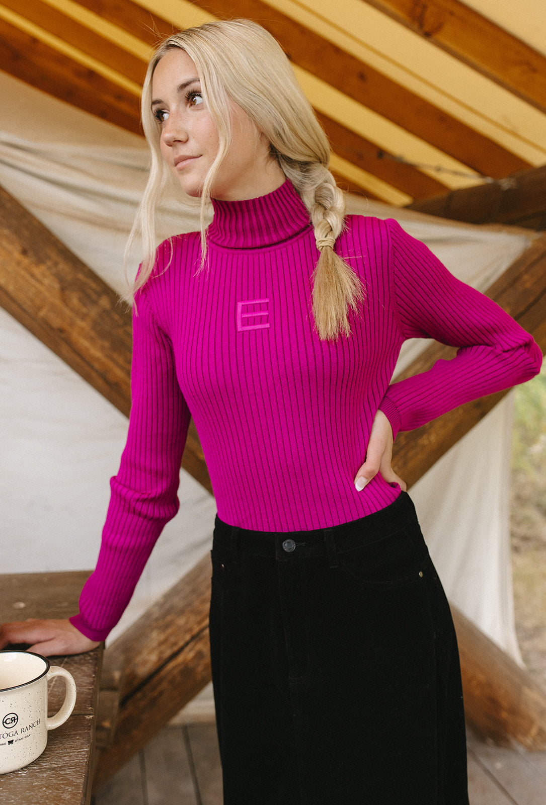 ELEMENTS Fuchsia Knit Rib Turtleneck