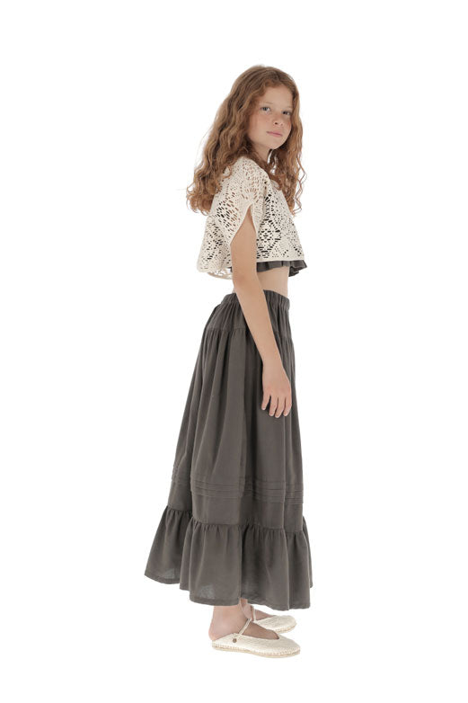 Belle Chiara Cotton Volcanic Earth Long Ruffle Skirt