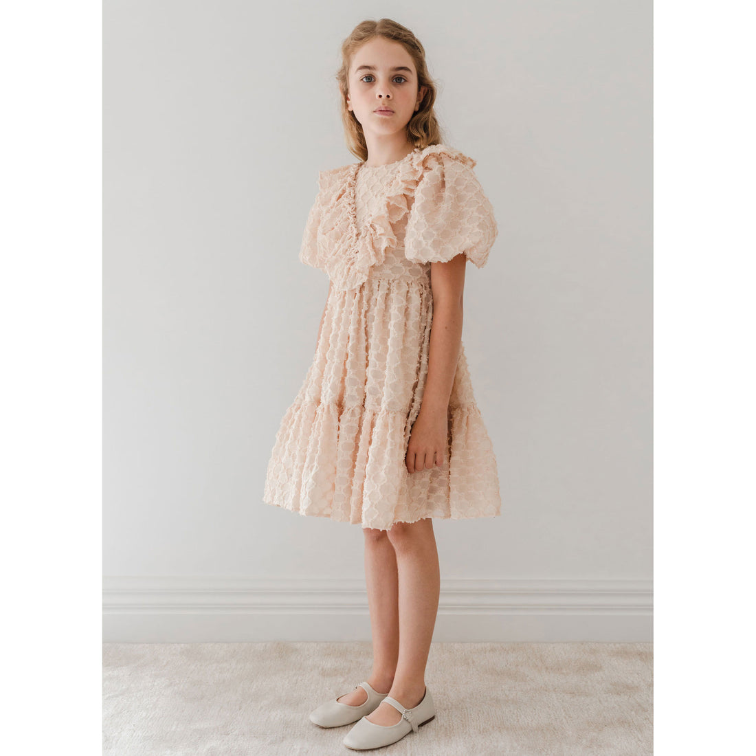 Petite Amalie Vanilla Vine Burnout Puff  Sleeve Dress