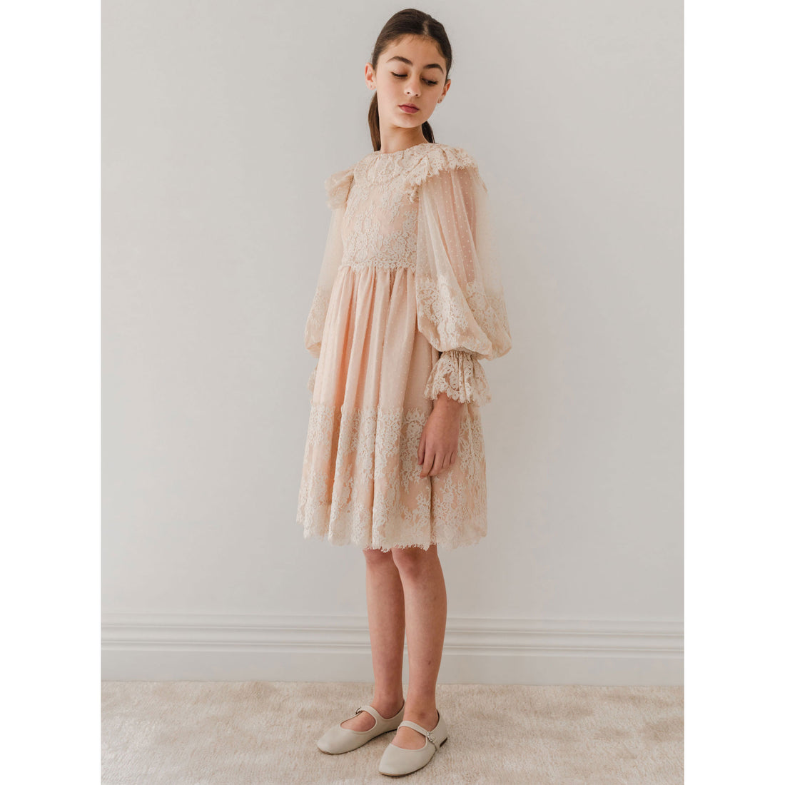 Petite Amalie Cream Lace Applique Tulle Baby Doll Dress