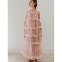 Petite Gold  Mauve Pink Long Sleeve Layers Tulle Gown