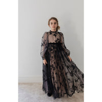 Petite Gold Black Butterfly Tulle Gown