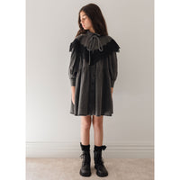Petite Pink Black Wash Chambray Lace Collar Dress