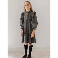 Petite Pink Black Wash Chambray Lace Collar Dress