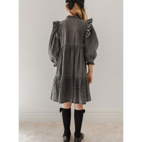 Petite Pink Black Wash Chambray Lace Collar Dress