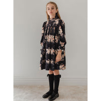 Petite Pink Black Bouquet Print Cord Dress