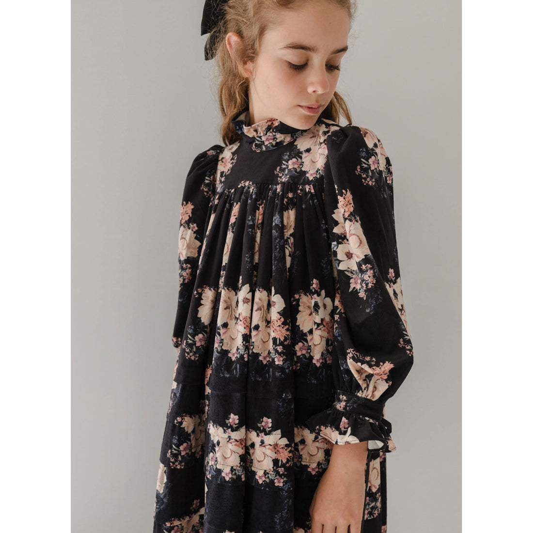 Petite Pink Black Bouquet Print Cord Dress