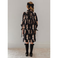 Petite Pink Black Bouquet Print Cord Dress