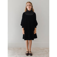 Petite Amalie Black Velvet Shirred Organza Dress