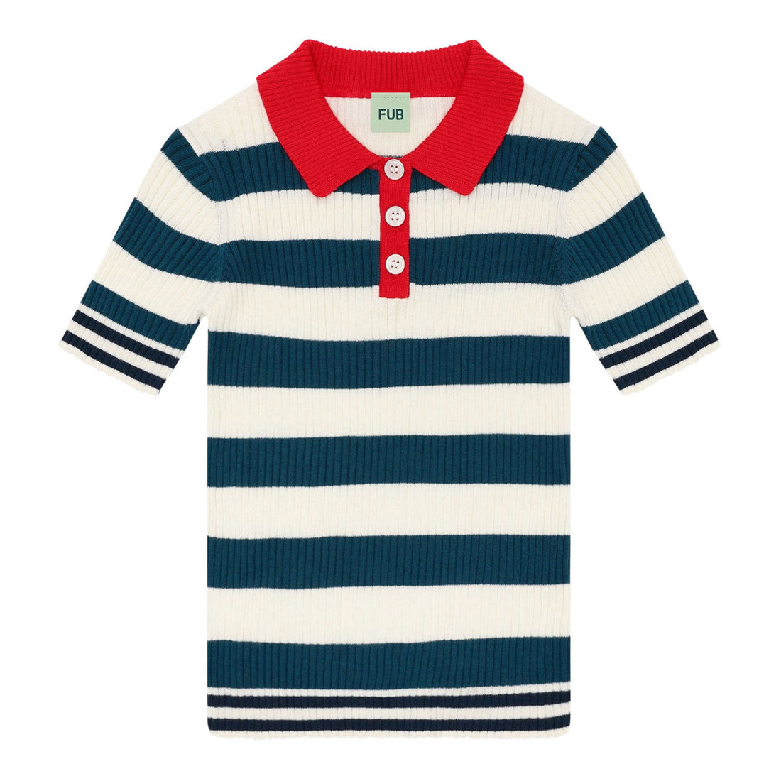 FUB Ecru/Ocean Striped Rib Polo