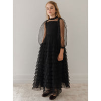 Petite Gold Black Layered Long Lace Gown