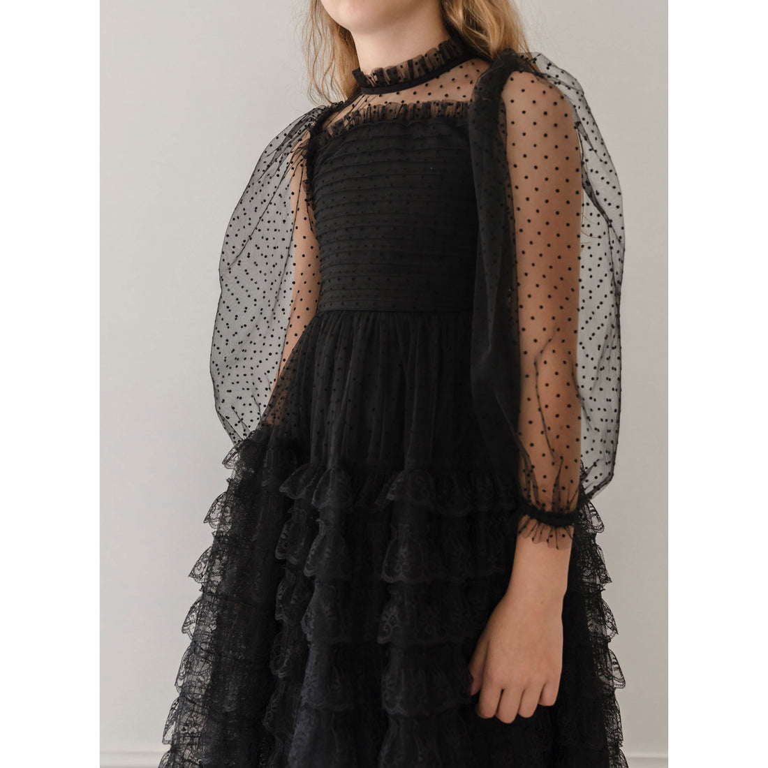 Petite Gold Black Layered Long Lace Gown
