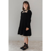 Petite Amalie Black Flock Spot Mesh & Velvet Dress