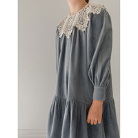 Petite Pink Steel Blue Cord Crochet Collar Dress