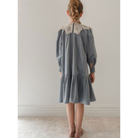 Petite Pink Steel Blue Cord Crochet Collar Dress