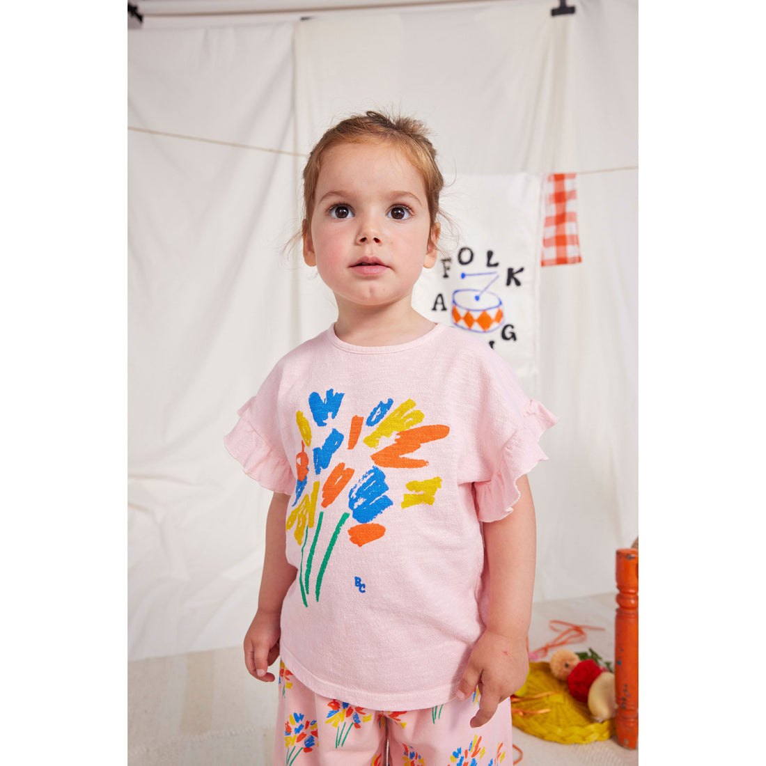 Bobo Choses Pink Baby Fireworks Ruffle T-Shirt