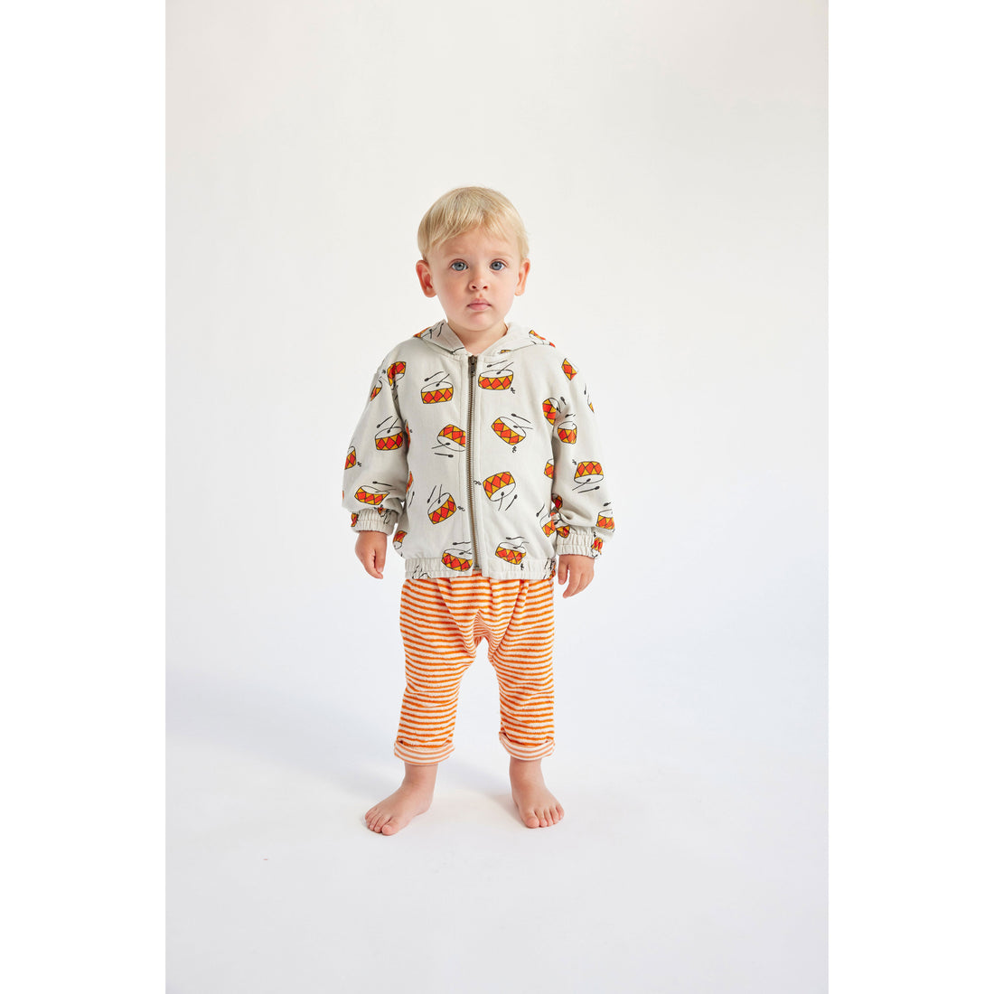 Bobo Choses Beige Baby Play The Drum Zipped Hoodie