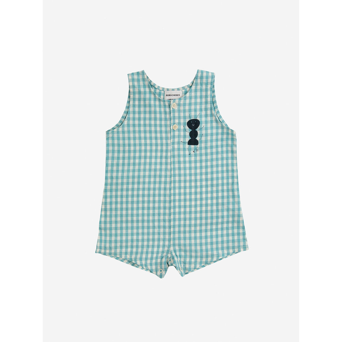 Bobo Choses Turquoise Baby Ant Vichy Woven Playsuit