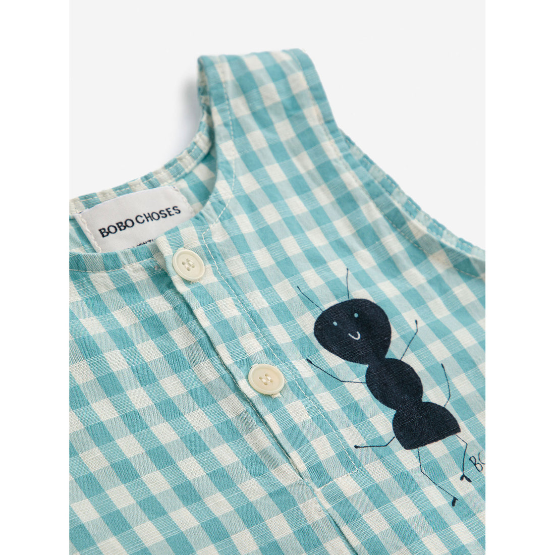 Bobo Choses Turquoise Baby Ant Vichy Woven Playsuit