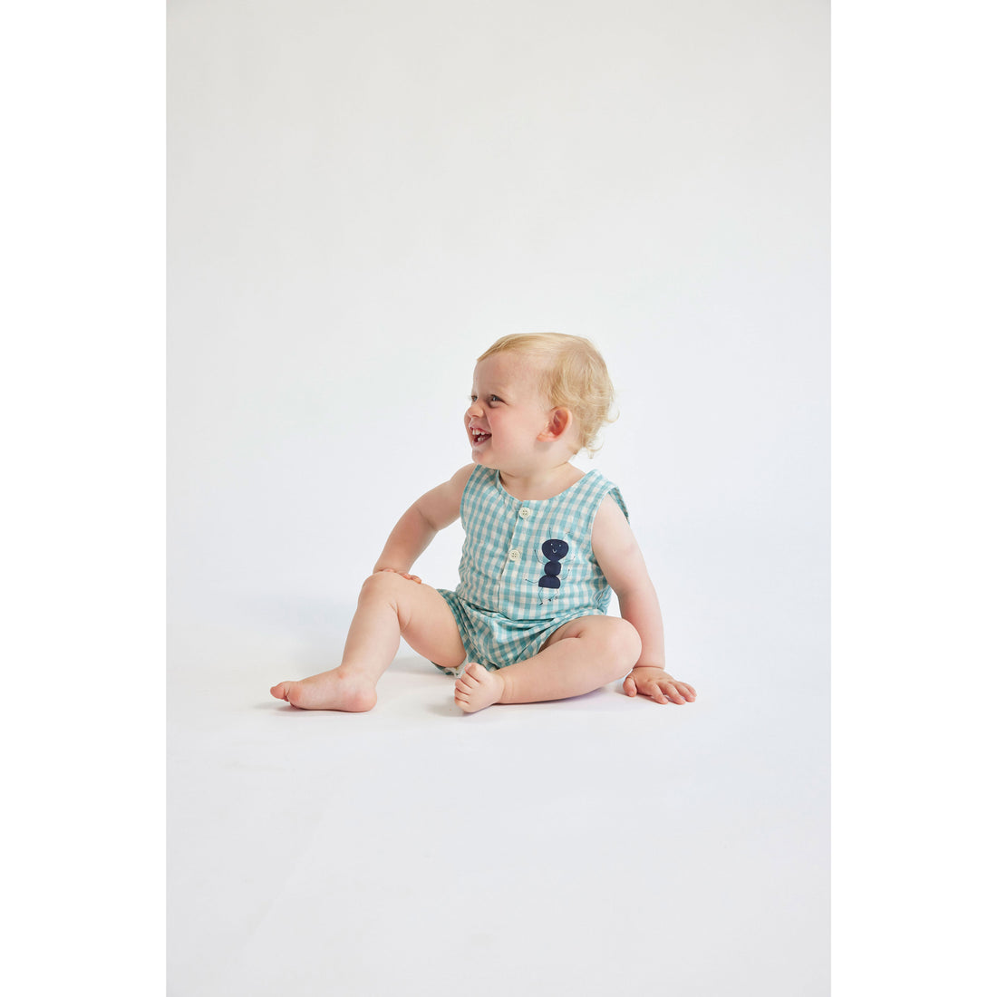 Bobo Choses Turquoise Baby Ant Vichy Woven Playsuit