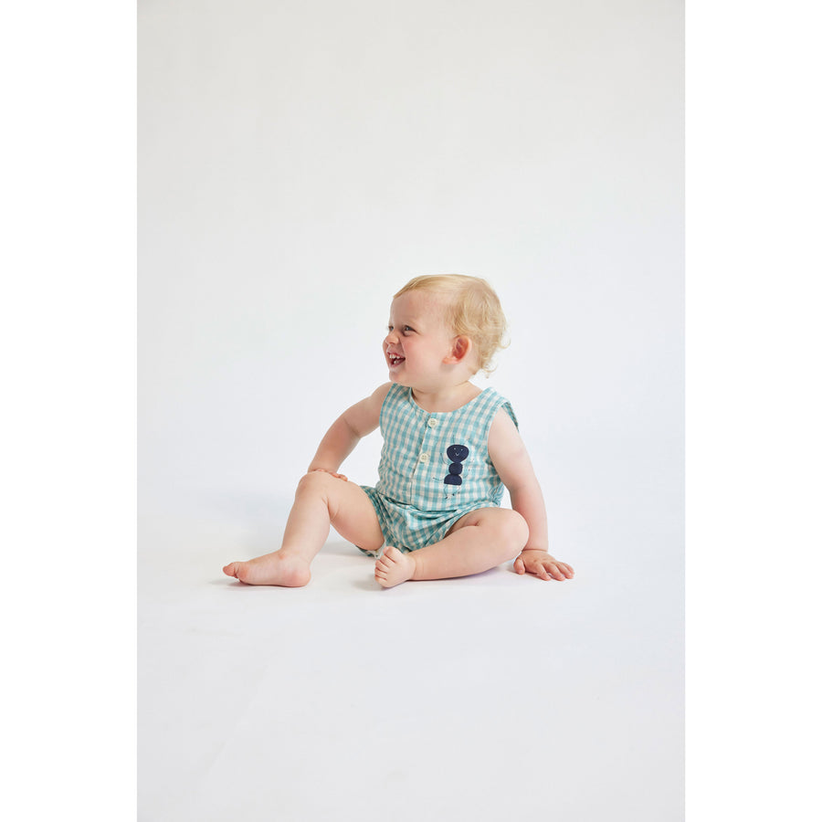 Bobo Choses Turquoise Baby Ant Vichy Woven Playsuit