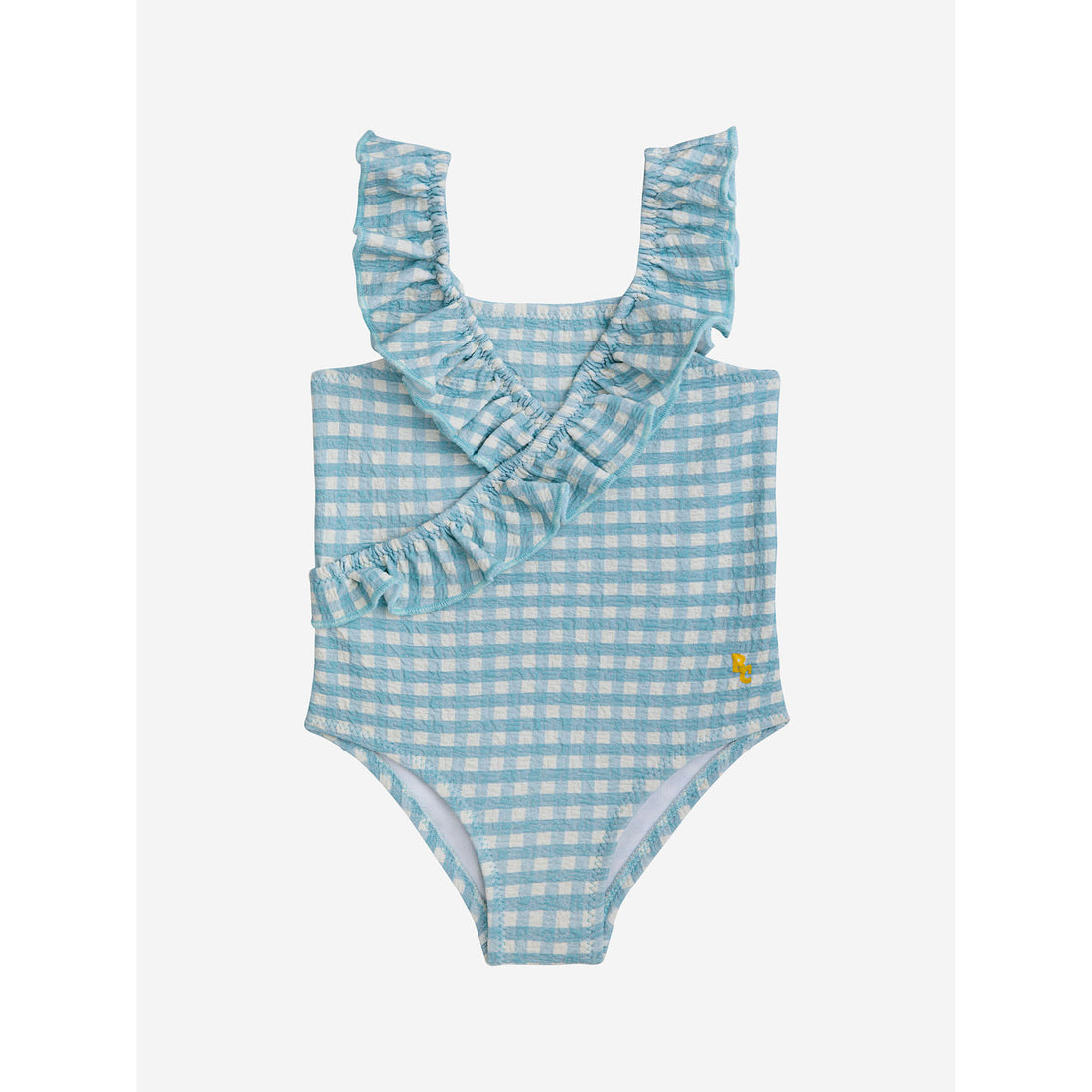 Bobo Choses Aqua Blue Baby Vichy Ruffle Swimsuit