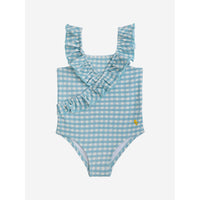 Bobo Choses Aqua Blue Baby Vichy Ruffle Swimsuit