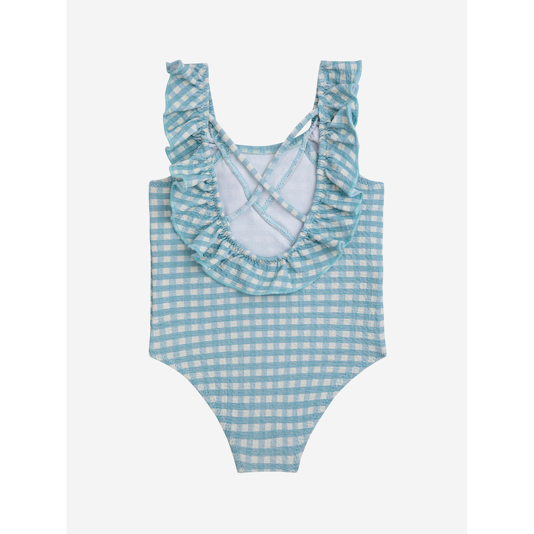 Bobo Choses Aqua Blue Baby Vichy Ruffle Swimsuit