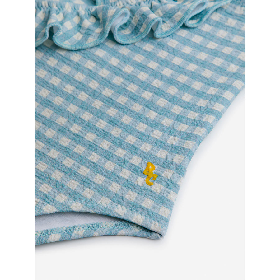 Bobo Choses Aqua Blue Baby Vichy Ruffle Swimsuit