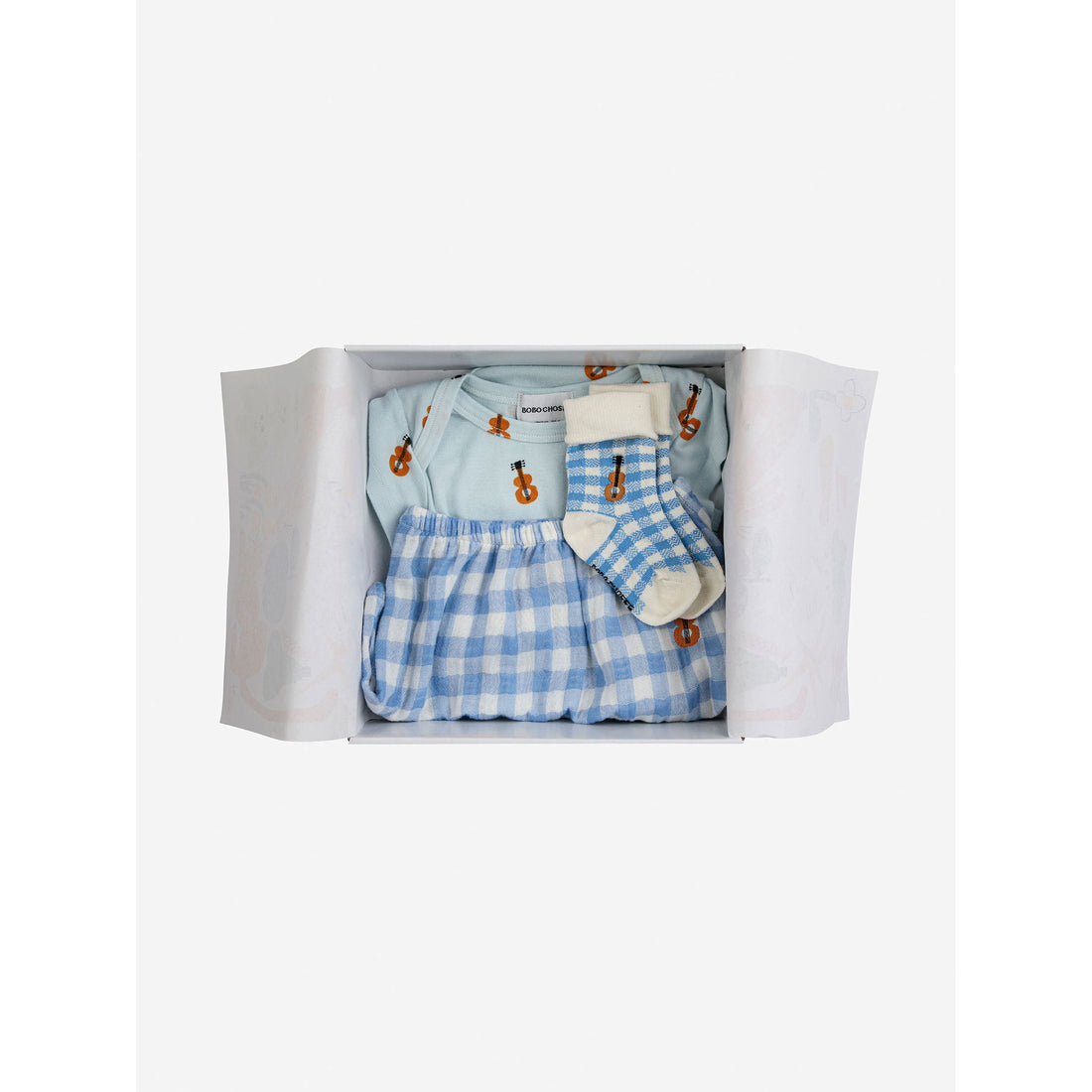 Bobo Choses Light Blue Baby Acoustic Guitar Body And Vichy Set