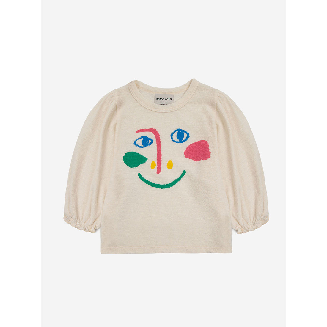 Bobo Choses Offwhite Smiling Mask Puffed Sleeves T-Shirt