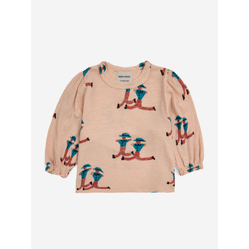  Light Pink Dancing Giants All Over Puffed Sleeves T-Shirt