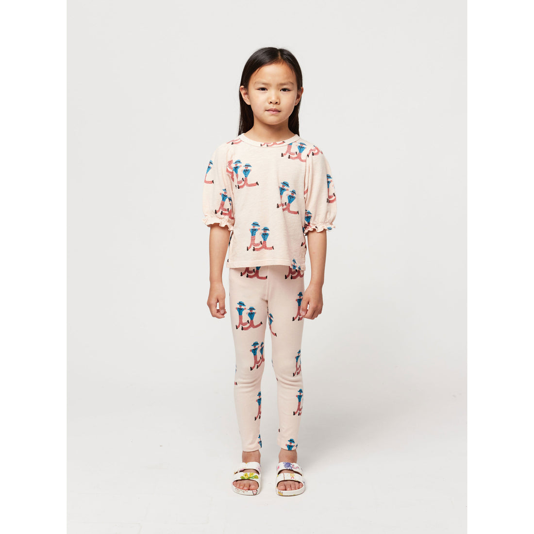 Bobo Choses Light Pink Dancing Giants All Over Puffed Sleeves T-Shirt