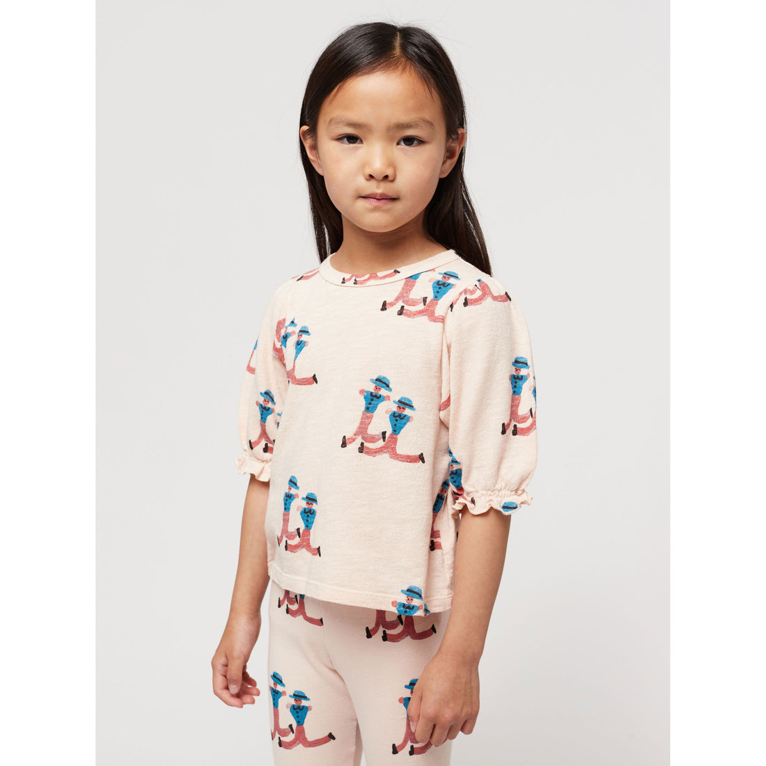 Bobo Choses Light Pink Dancing Giants All Over Puffed Sleeves T-Shirt