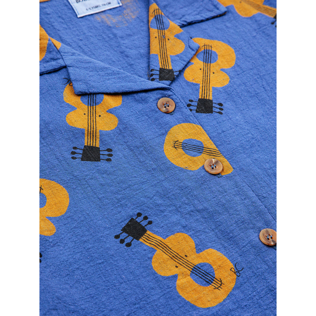 Bobo Choses Navy Blue Acoustic Guitar All Over Woven Shirt