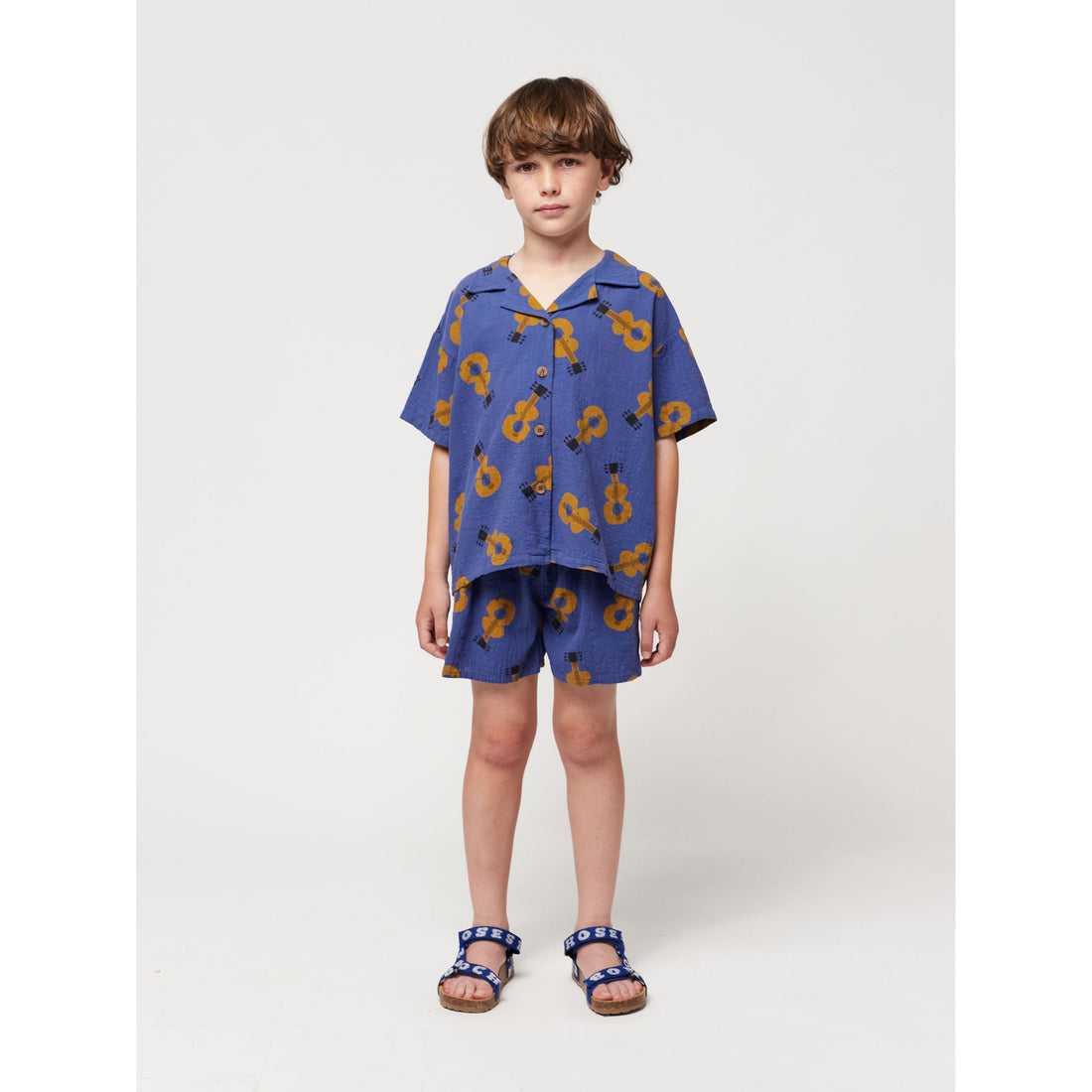Bobo Choses Navy Blue Acoustic Guitar All Over Woven Shirt