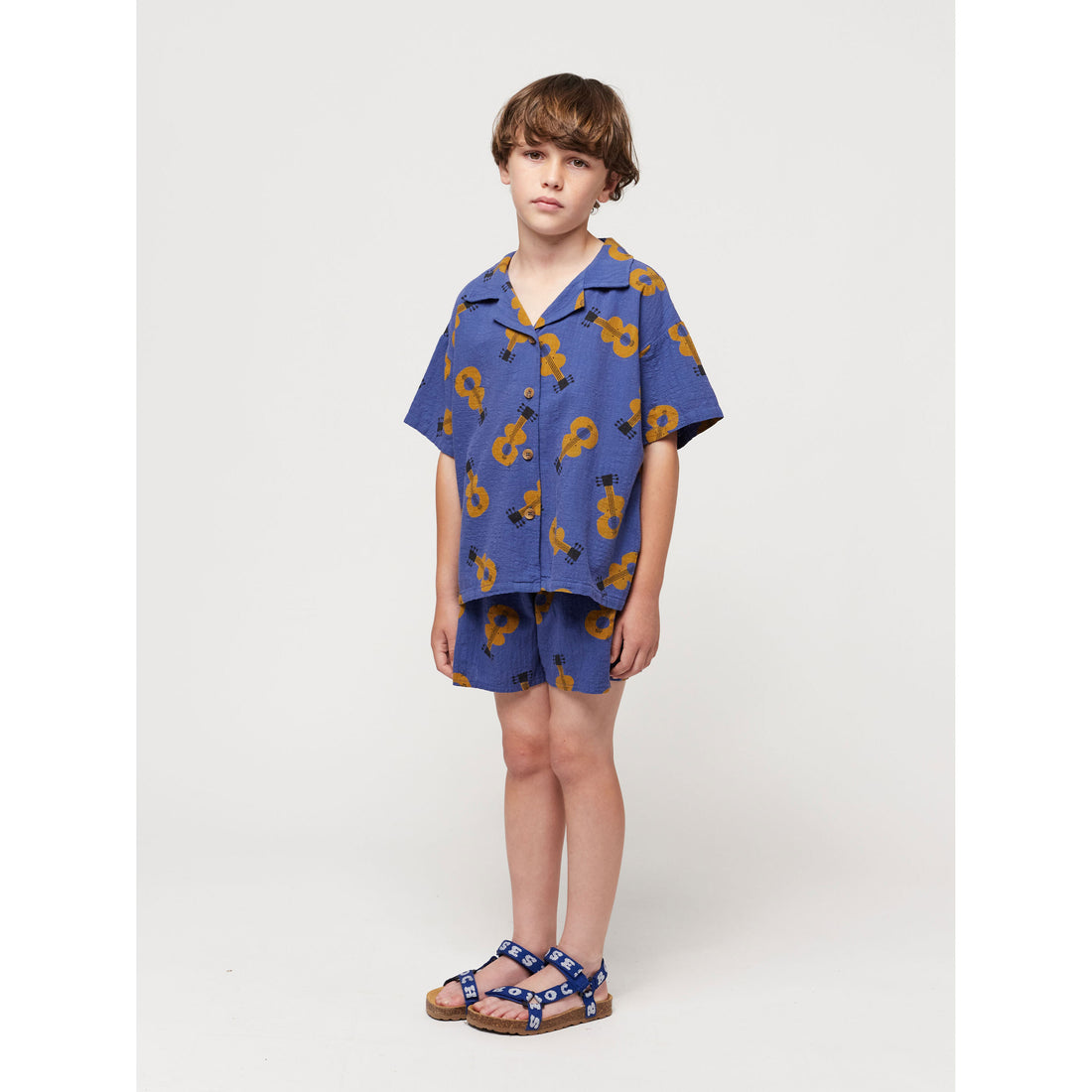 Bobo Choses Navy Blue Acoustic Guitar All Over Woven Shirt