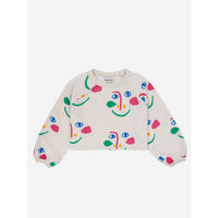 Bobo Choses Offwhite Smiling Mask All Over Raglan Sleeves Cropped Sweatshirt