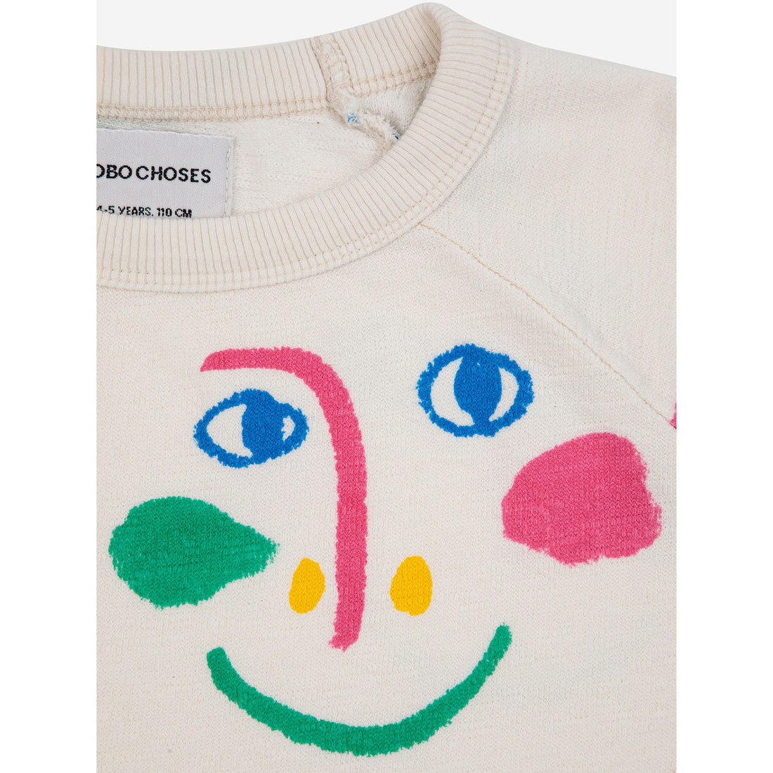 Bobo Choses Offwhite Smiling Mask All Over Raglan Sleeves Cropped Sweatshirt