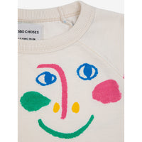 Bobo Choses Offwhite Smiling Mask All Over Raglan Sleeves Cropped Sweatshirt