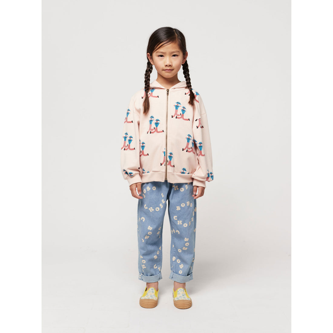 Bobo Choses Light Pink Dancing Giants All Over Zipped Hoodie