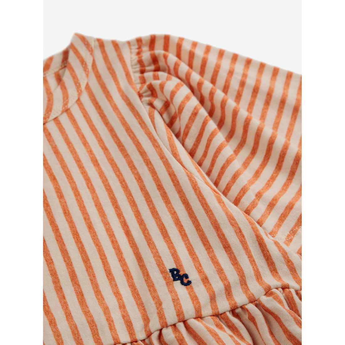 Bobo Choses Orange Vertical Stripes Ruffle Sleeves Dress