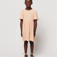 Bobo Choses Orange Vertical Stripes Ruffle Sleeves Dress