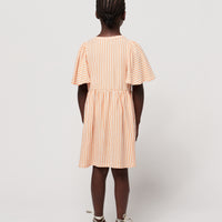 Bobo Choses Orange Vertical Stripes Ruffle Sleeves Dress