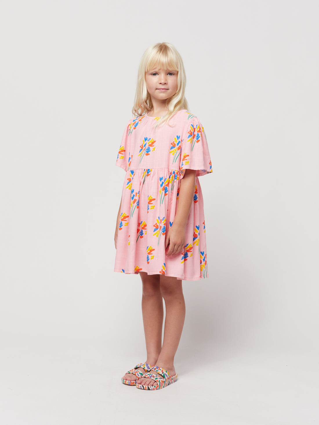 Bobo Choses Pink Fireworks All Over Flounce Sleeves Woven Dress