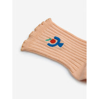 Bobo Choses Light Pink Tomato Plate Embroidery Short Socks